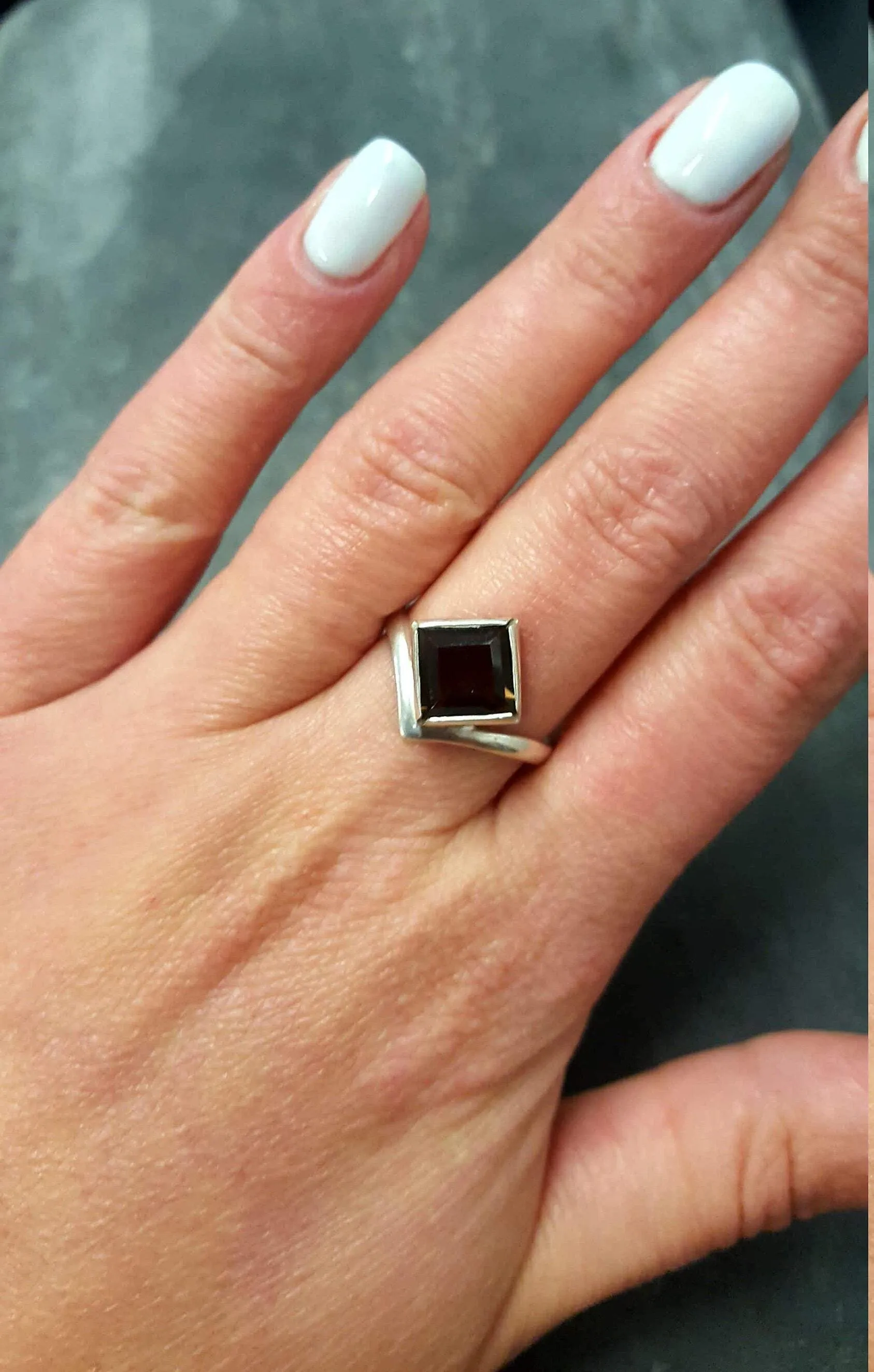 Smoky Topaz Ring - Genuine Topaz Ring - Vintage Square Ring