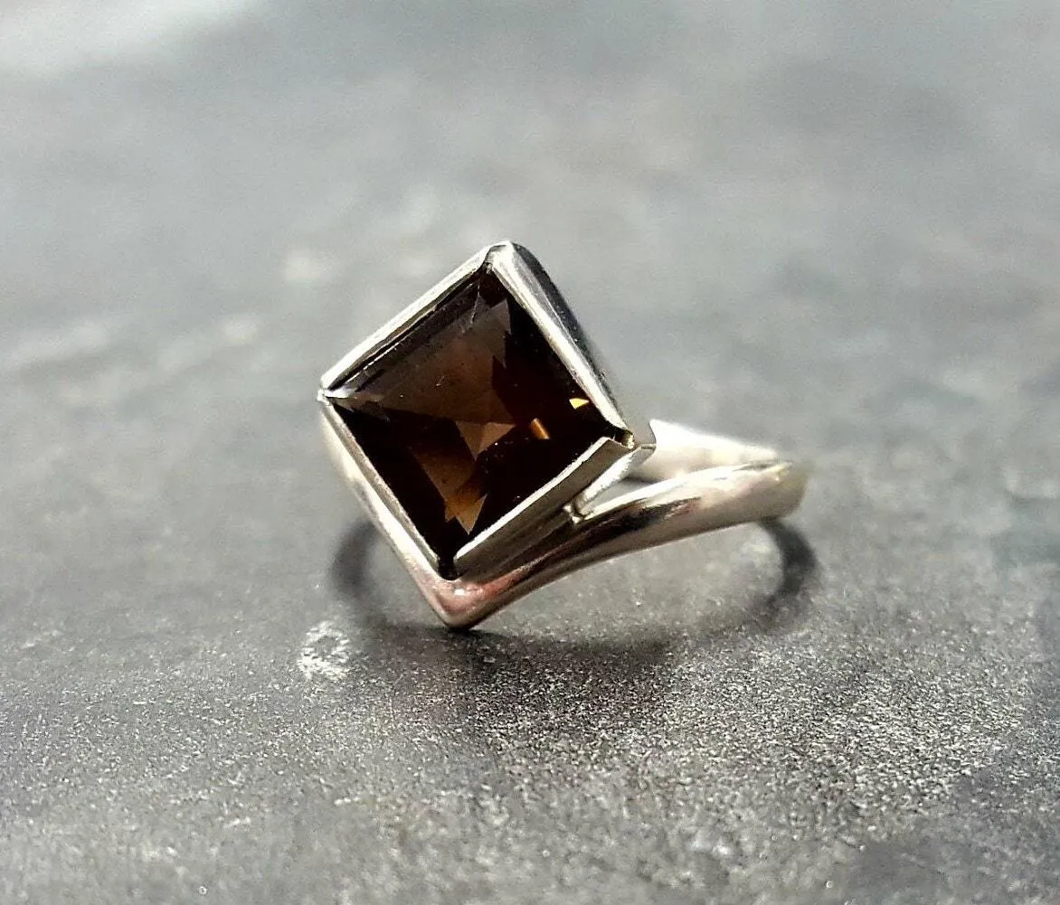 Smoky Topaz Ring - Genuine Topaz Ring - Vintage Square Ring