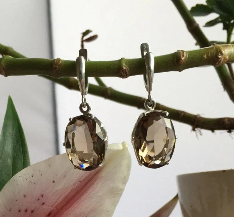 Smoky Topaz Silver Earrings - Dangling Silver Earrings - Statement Smoky Topaz Earrings