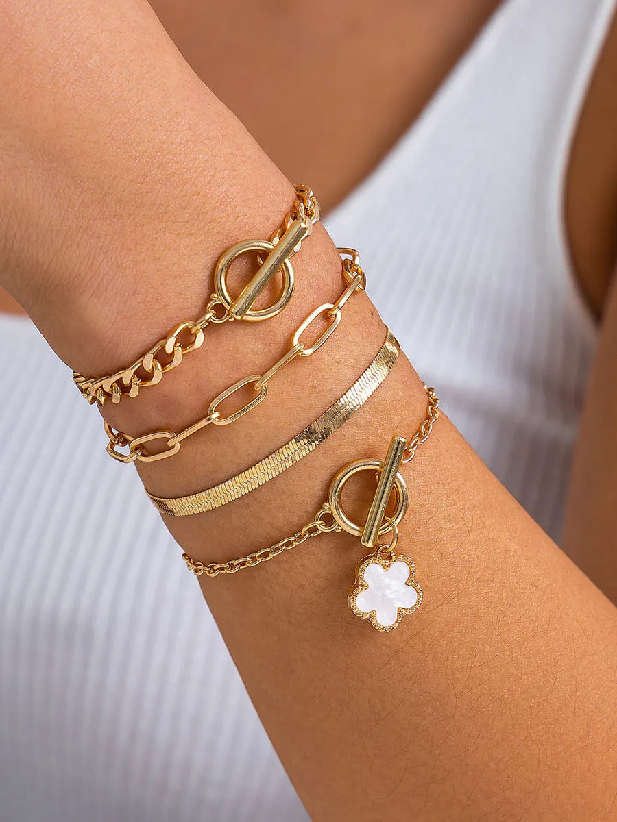 Snake Bone Chain Clover Bracelet Set