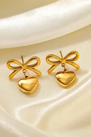 Stainless Steel Waterproof Tarnish Proof Bow Heart Stud Earrings *Final Sale*