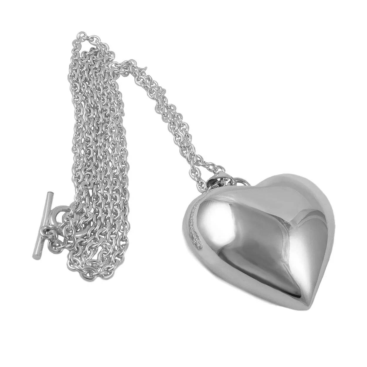 Statement Puff Heart Sterling Silver Chain Necklace