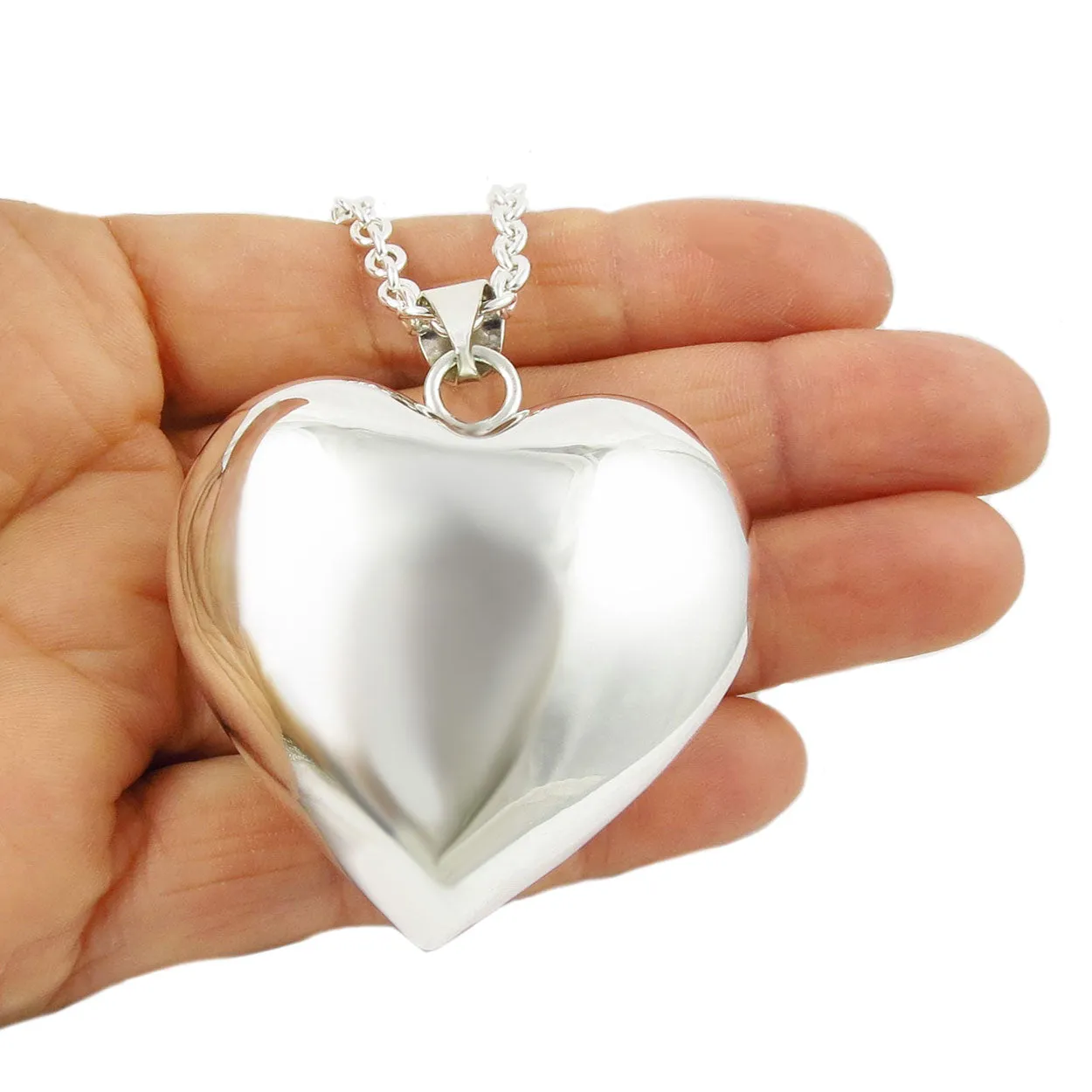 Statement Puff Heart Sterling Silver Chain Necklace