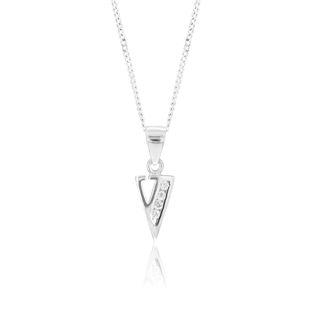 Sterling Silver Cubic Zirconia  Initial "V" Pendant