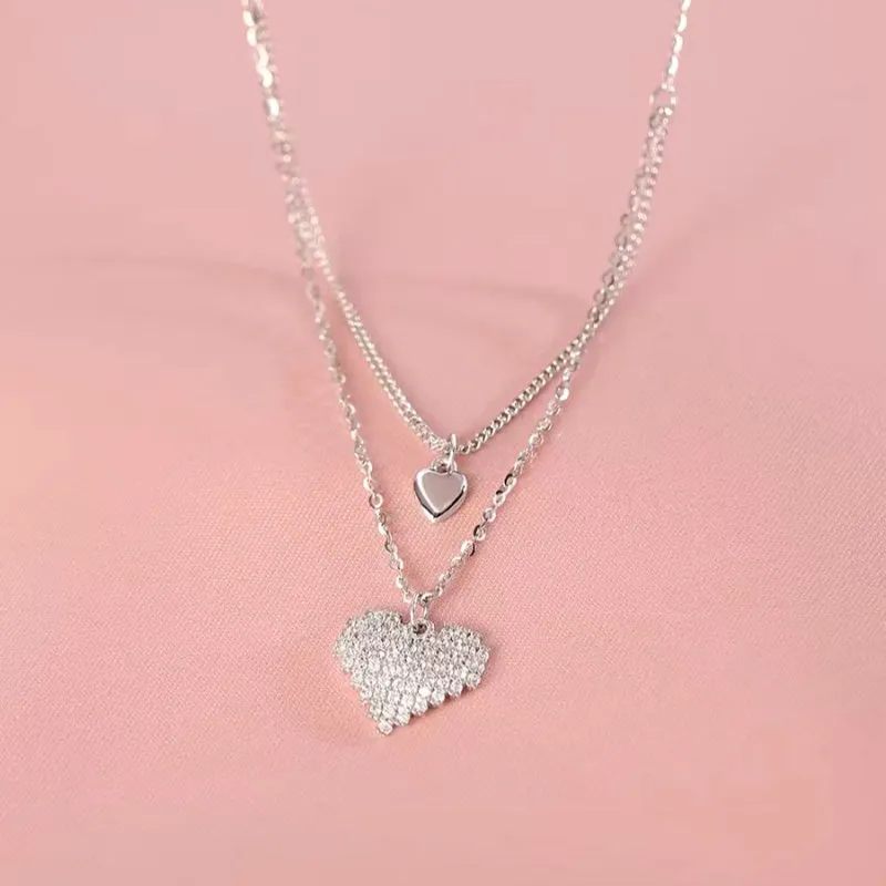 Sterling Silver Double-Layer Heart Necklaces