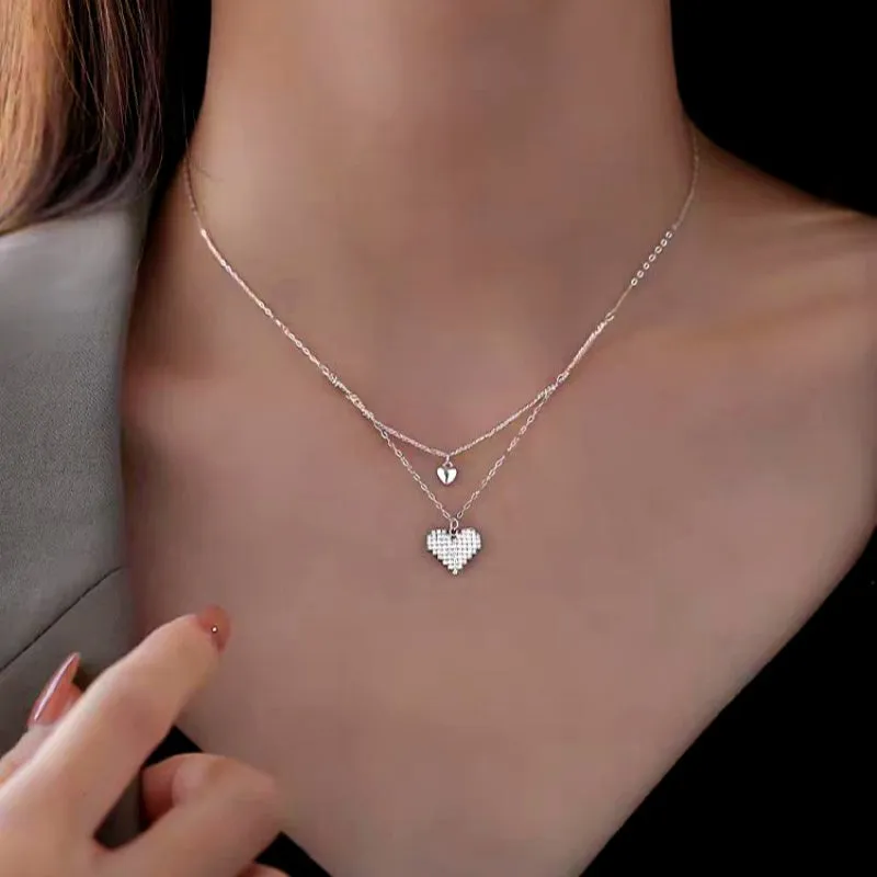 Sterling Silver Double-Layer Heart Necklaces