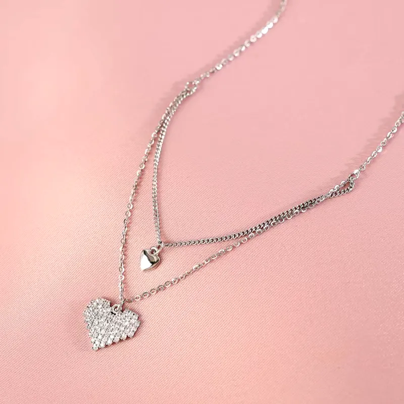 Sterling Silver Double-Layer Heart Necklaces