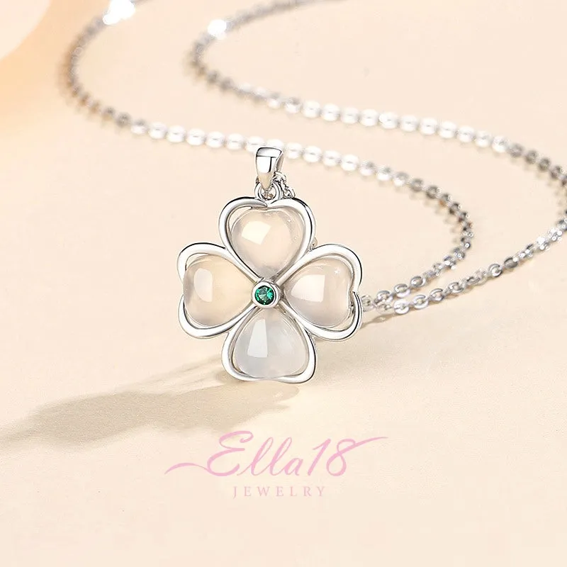 Sterling Silver Hollow Love Four-Leaf Clover Necklaces