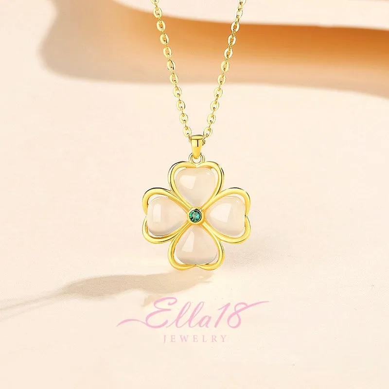 Sterling Silver Hollow Love Four-Leaf Clover Necklaces