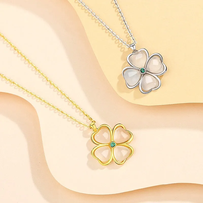 Sterling Silver Hollow Love Four-Leaf Clover Necklaces