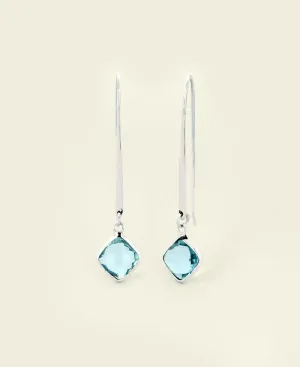 Sterling Silver Threader Earrings With Blue Topaz, Bali