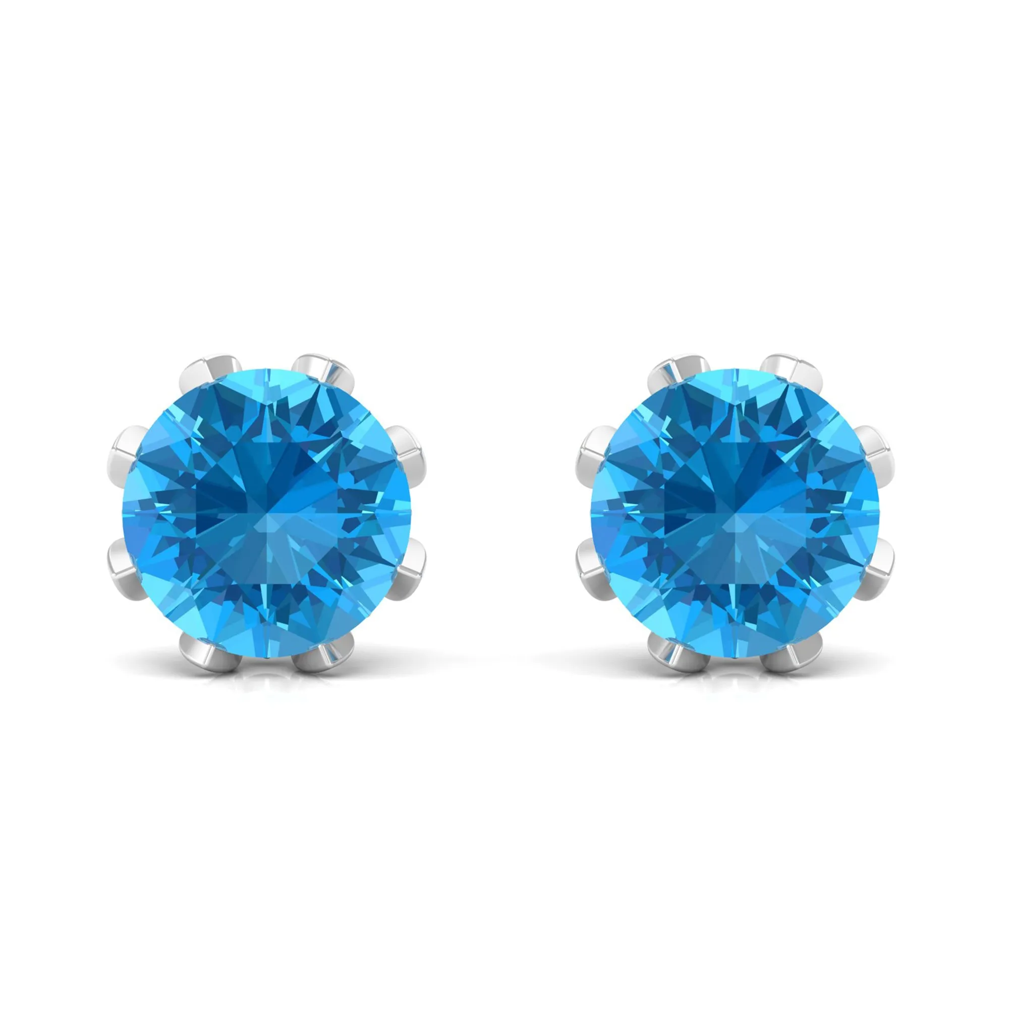 Swiss Blue Topaz Flower Bridal Stud Earrings with Diamond