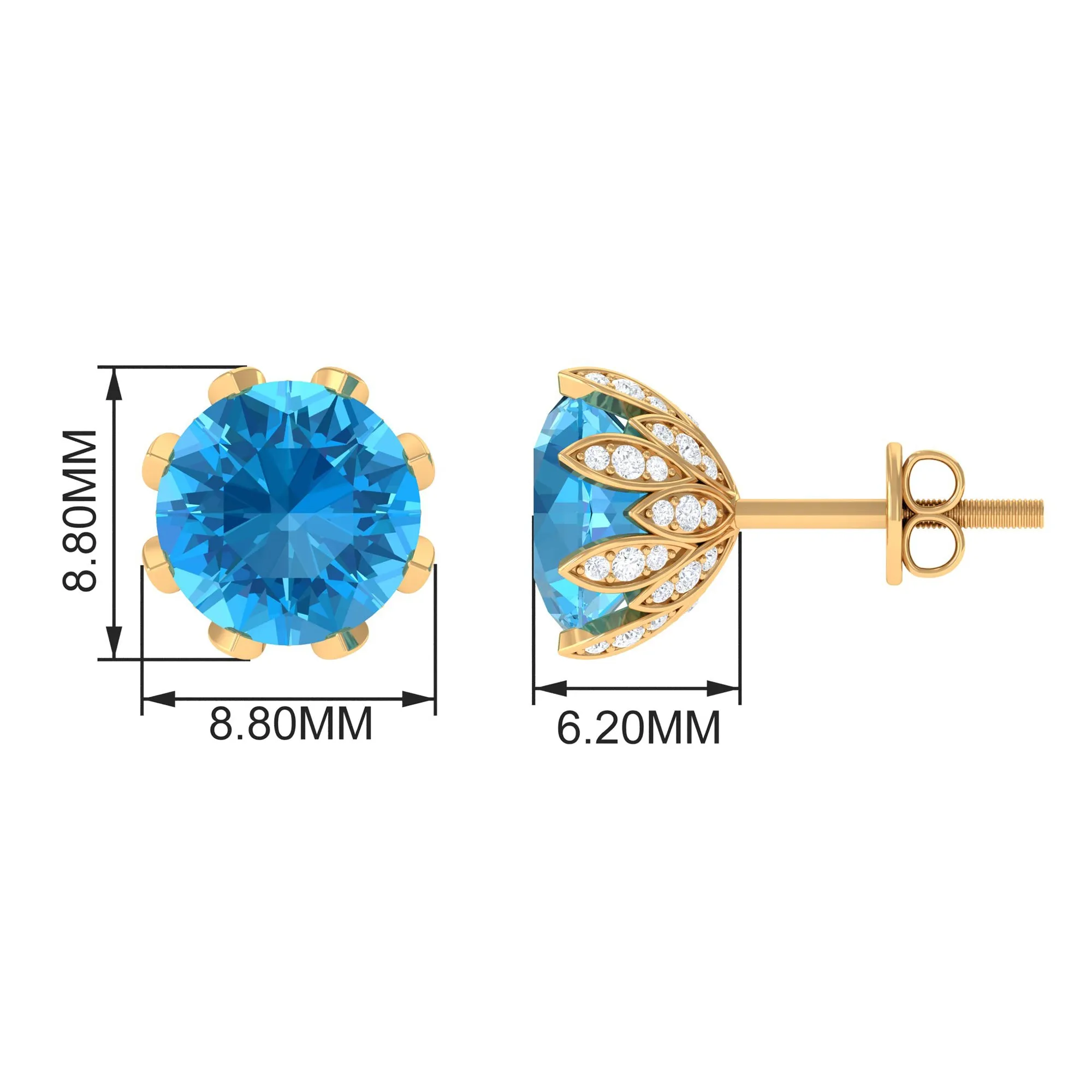 Swiss Blue Topaz Flower Bridal Stud Earrings with Diamond