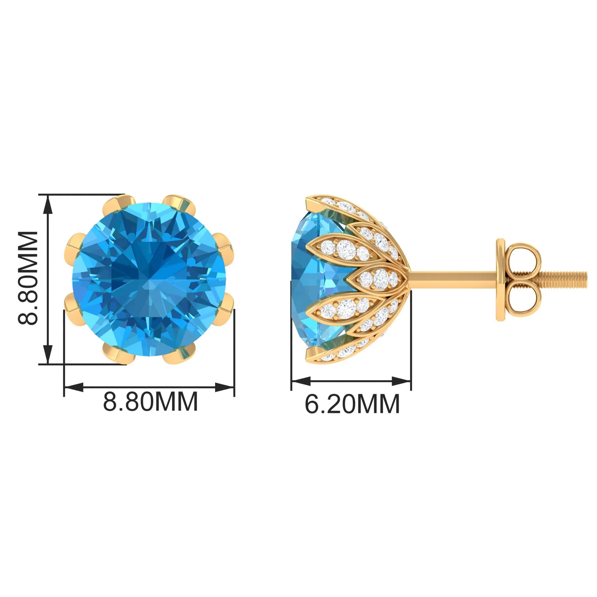 Swiss Blue Topaz Flower Bridal Stud Earrings with Diamond