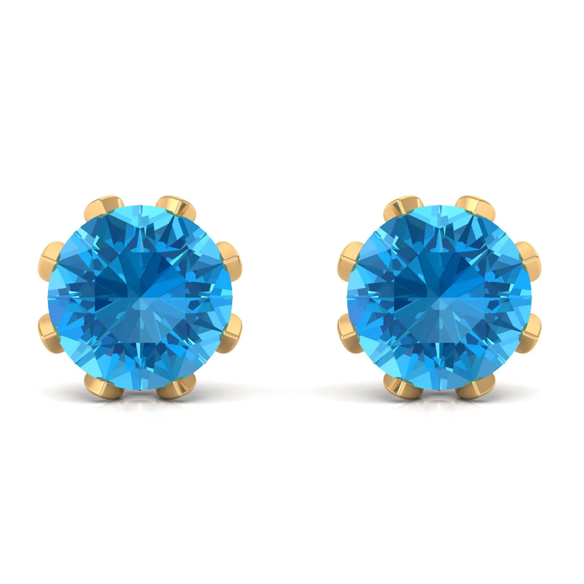 Swiss Blue Topaz Flower Bridal Stud Earrings with Diamond