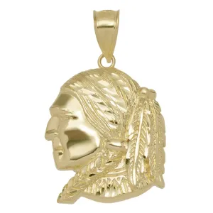 Textured Indian Chief Pendant Solid 10K Yellow Gold