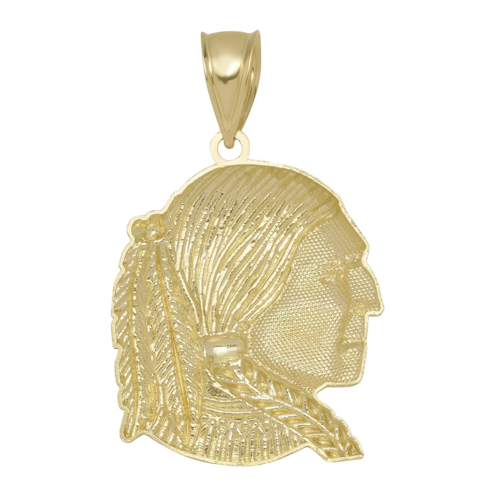 Textured Indian Chief Pendant Solid 10K Yellow Gold