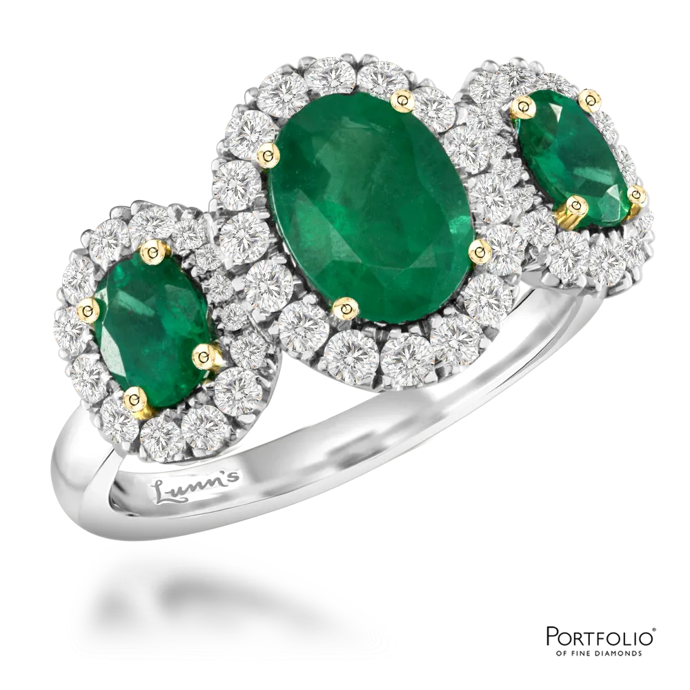 Three Stone 1.83ct Emerald Platinum/Yellow Gold Ring