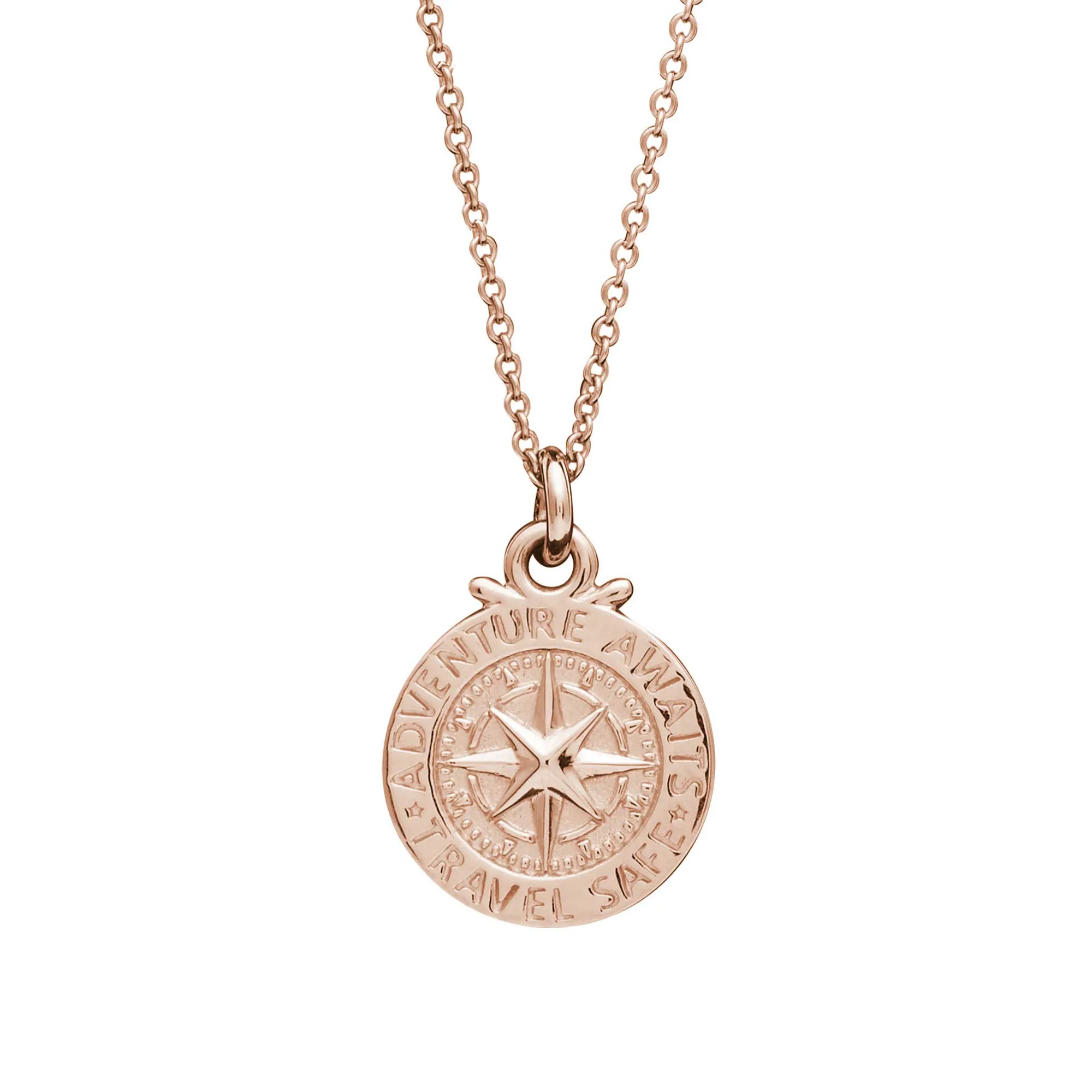 Travel Safe Compass Personalised Solid Rose Gold Necklace