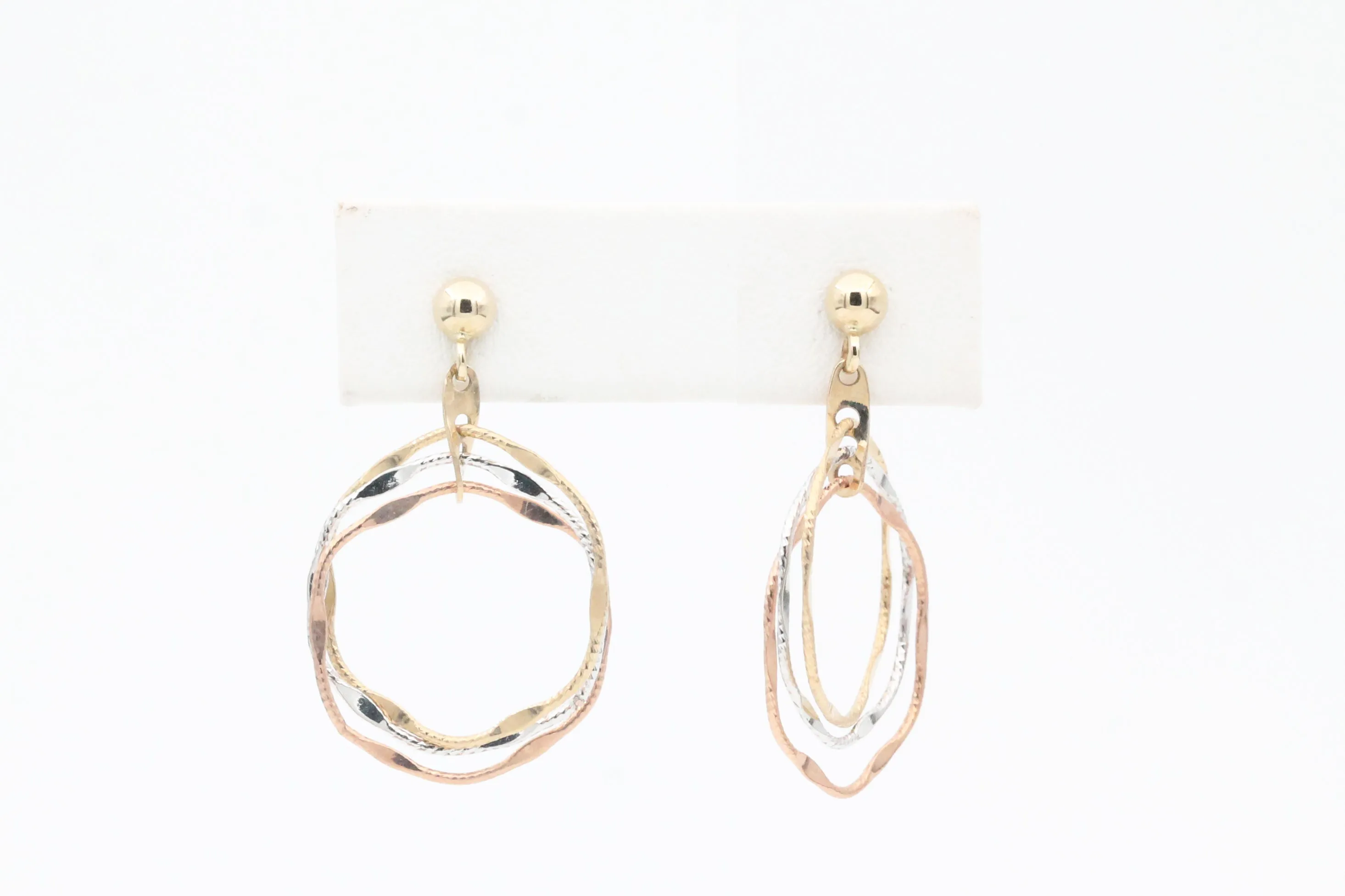 Tri-tone Gold Circle Earrings