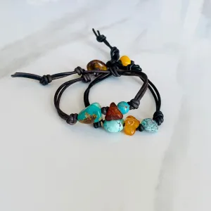 Turquoise & Amber Leather Bracelet