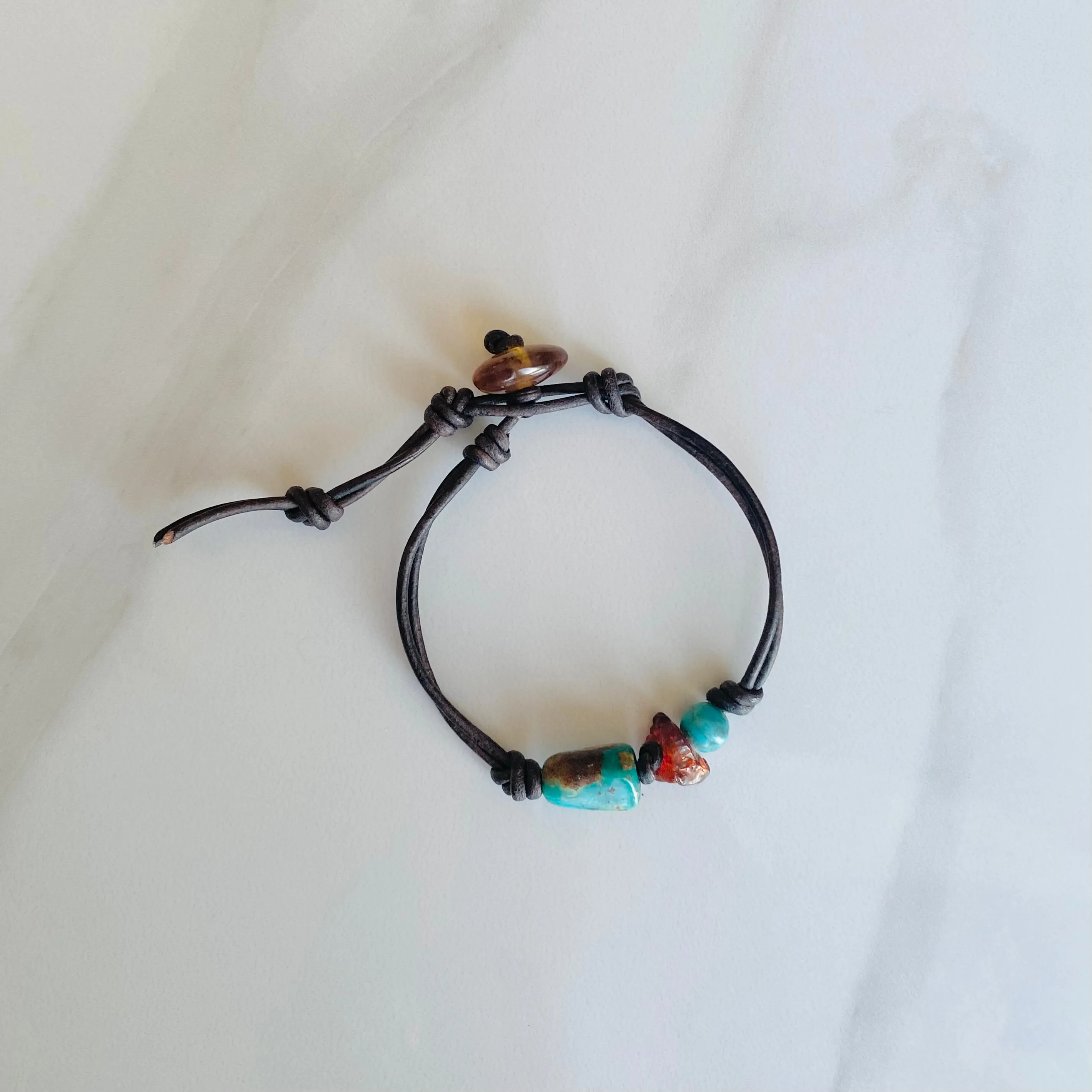 Turquoise & Amber Leather Bracelet