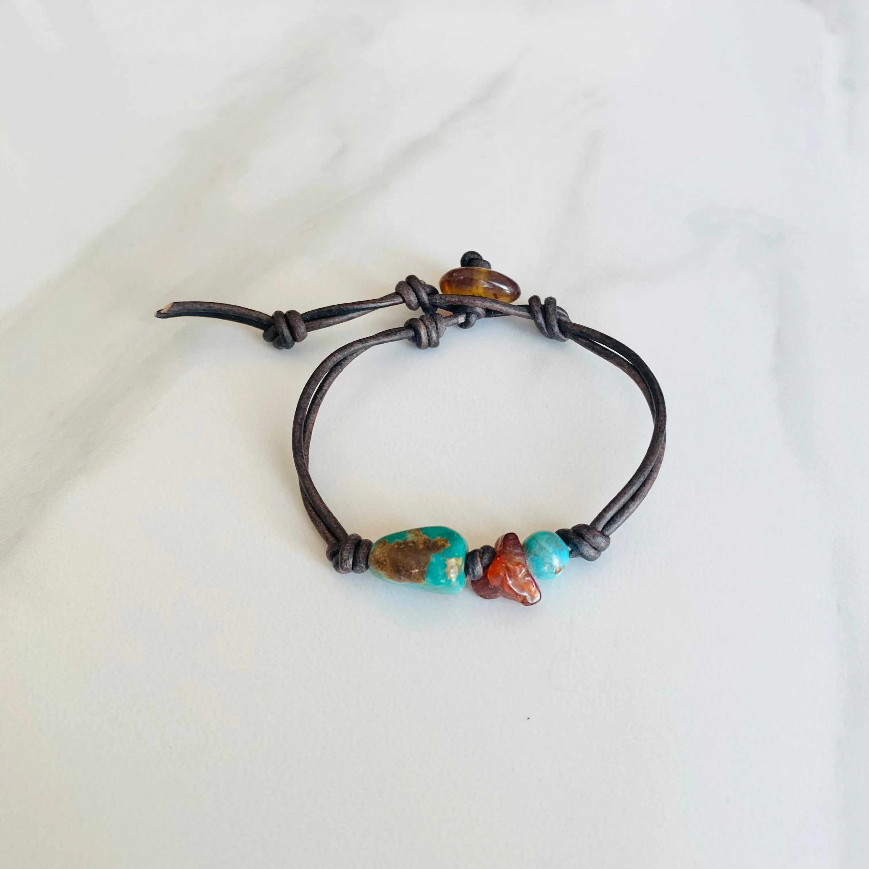 Turquoise & Amber Leather Bracelet