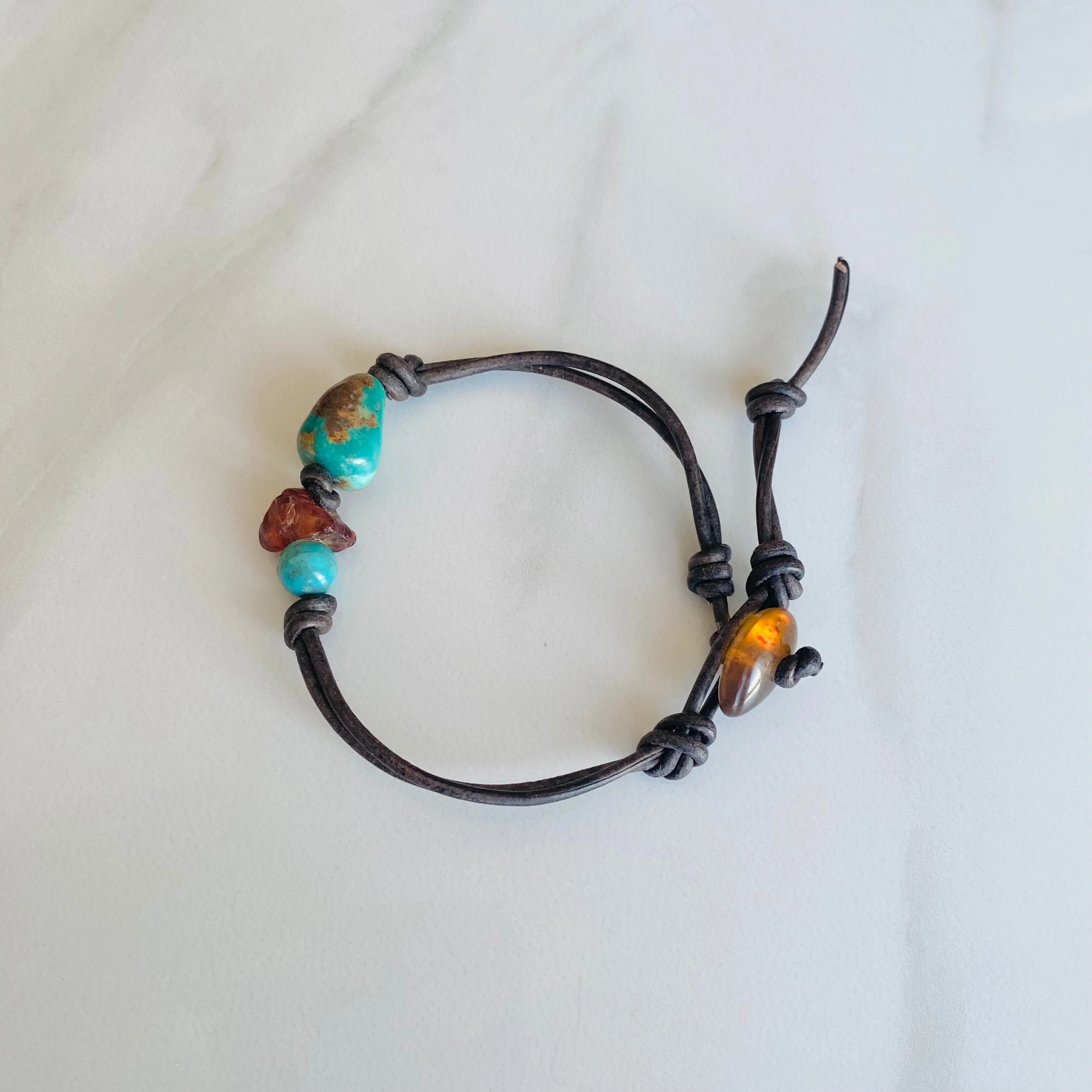 Turquoise & Amber Leather Bracelet