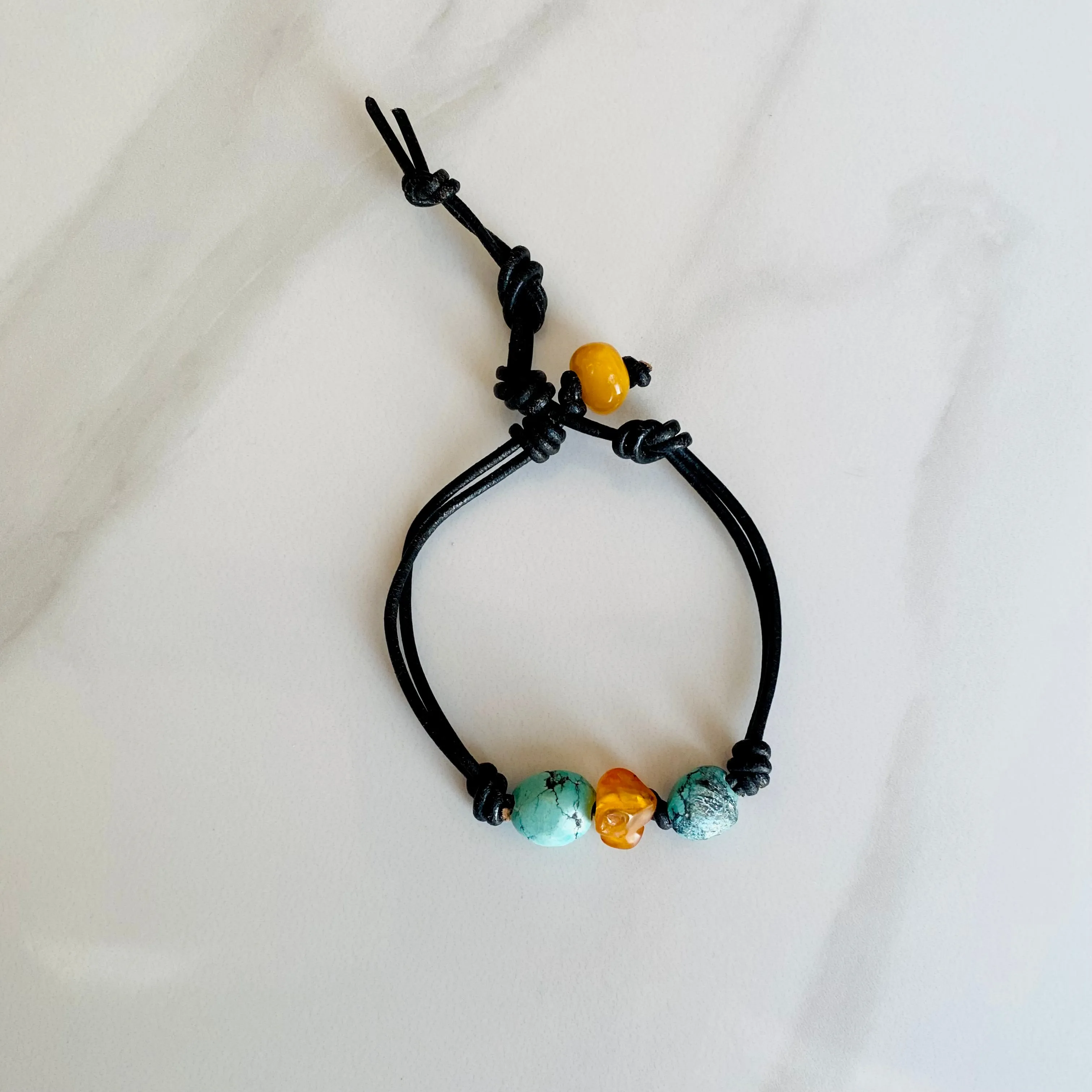 Turquoise & Amber Leather Bracelet