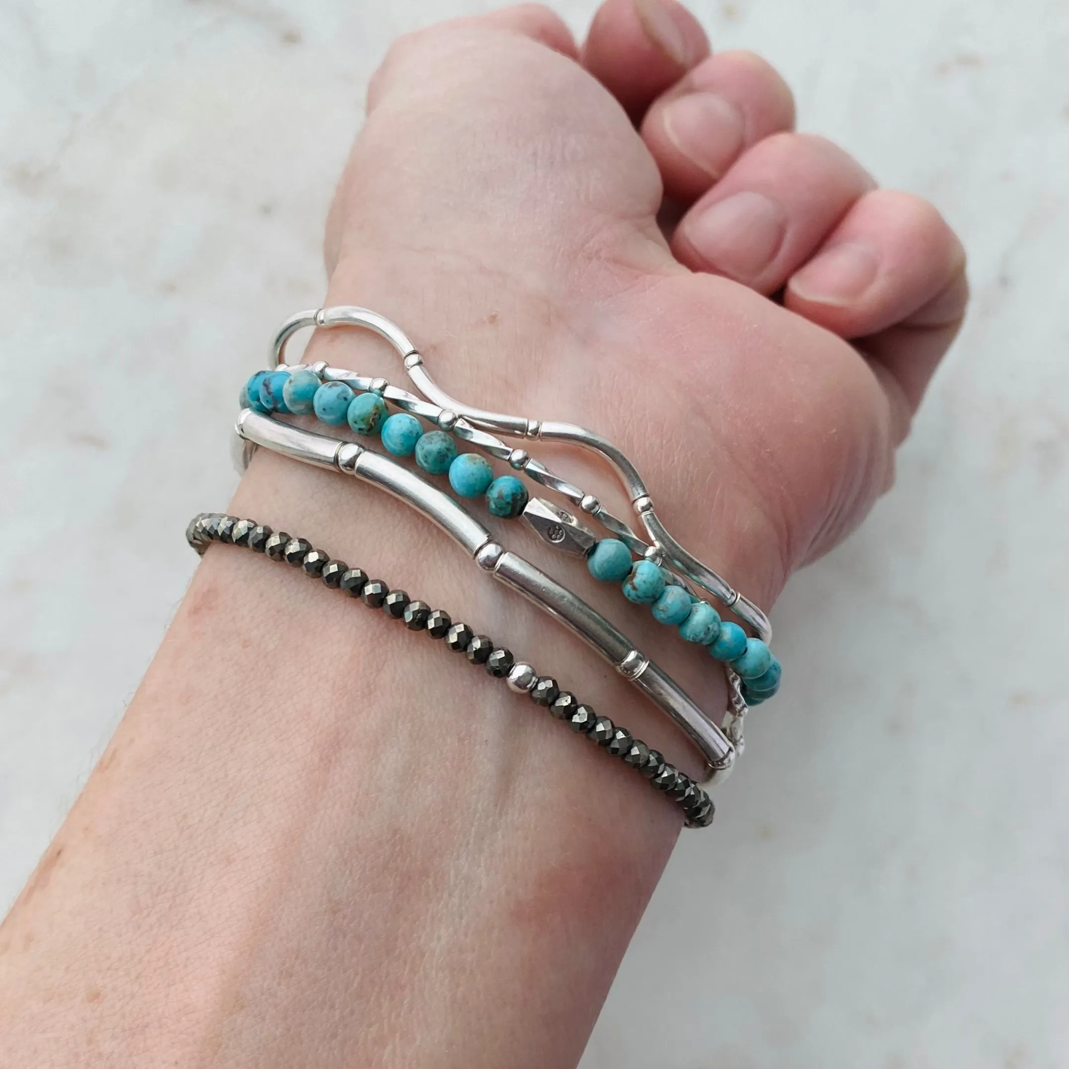 Turquoise and Silver Layered Bracelet