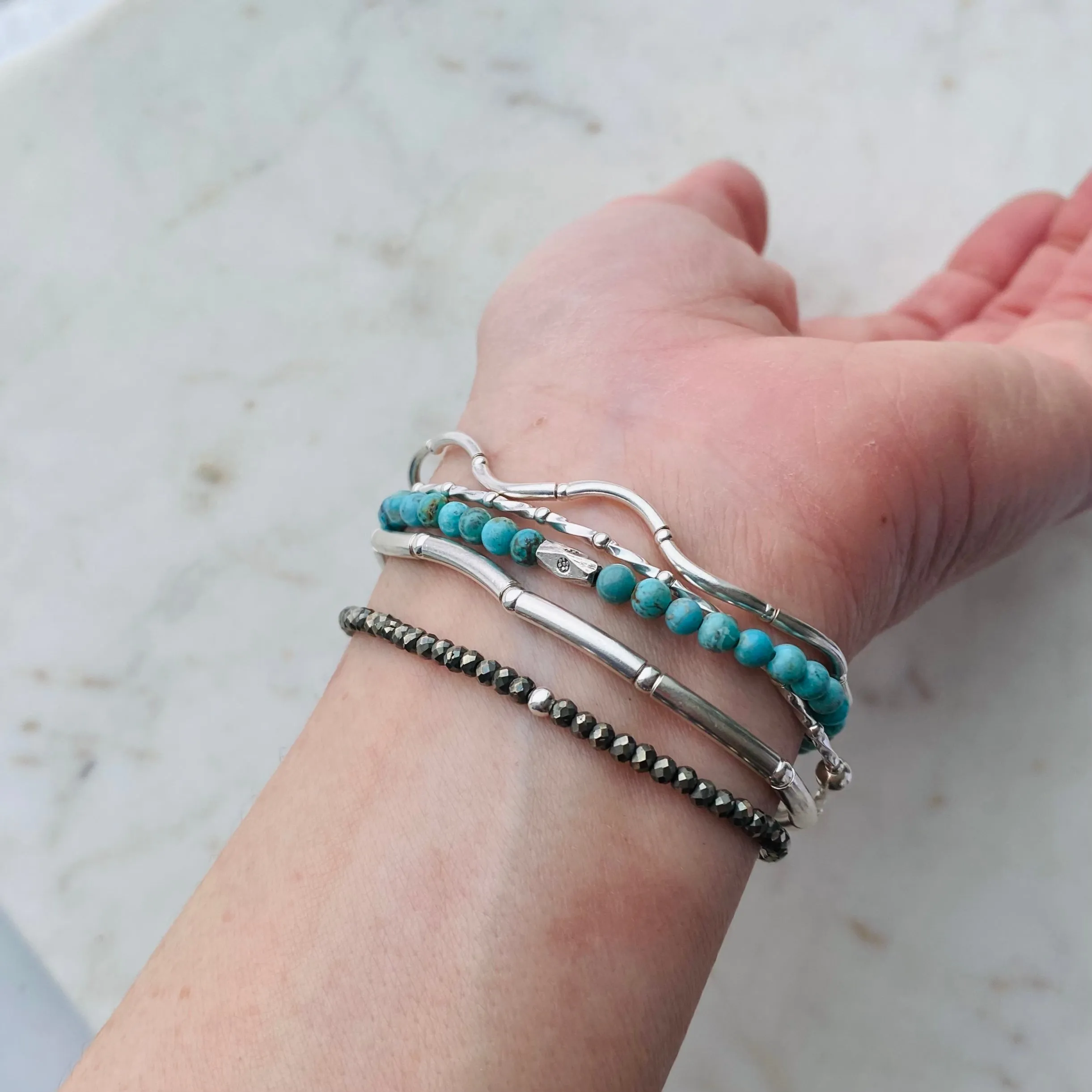 Turquoise and Silver Layered Bracelet