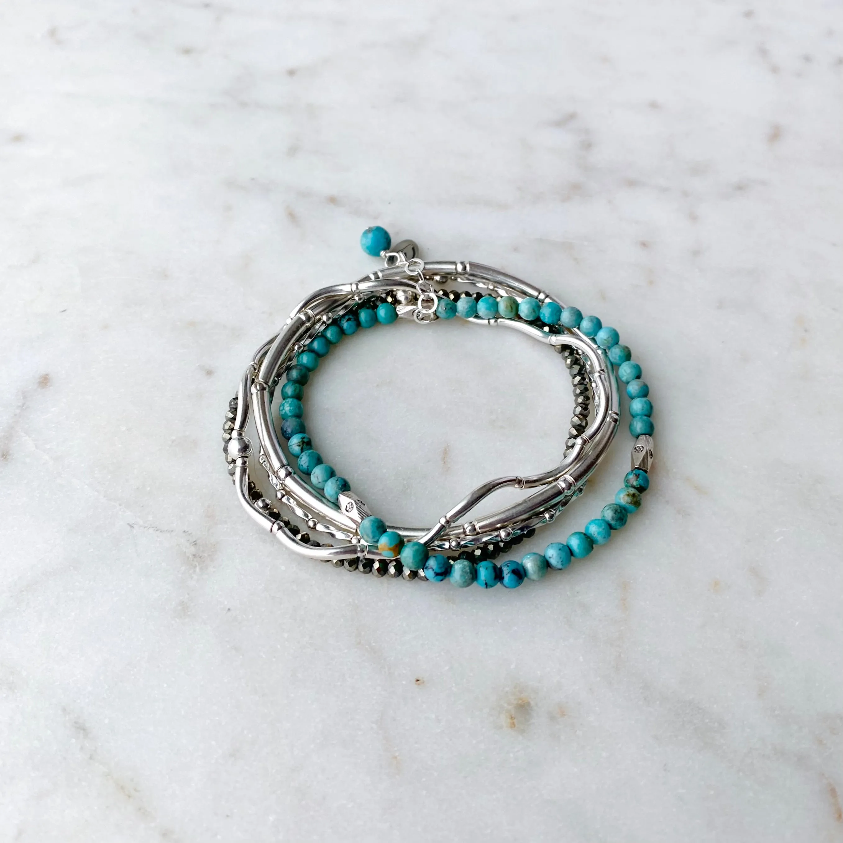 Turquoise and Silver Layered Bracelet