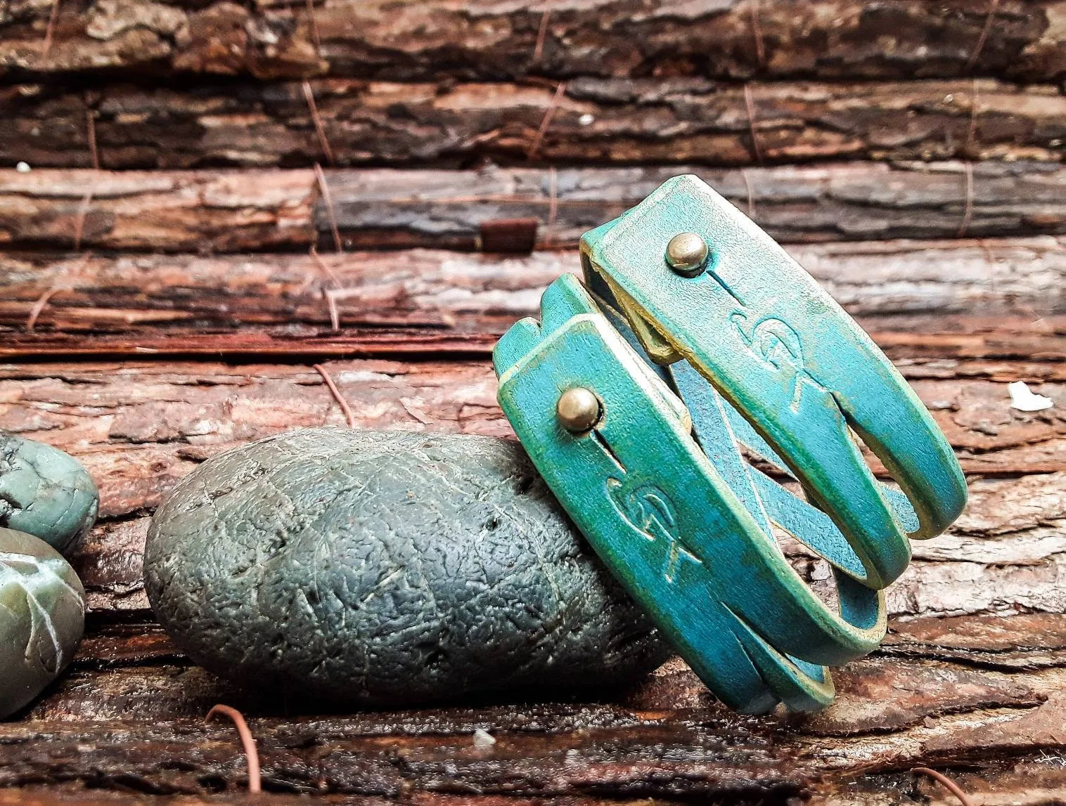 TURQUOISE Leather Cuff Bracelet - Womens Wristband Accessory - Genuine Leather Cuff in Turquoise - Womens Fashion Jewelry - Handcrafted