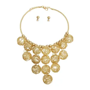 Unique Drop Spheres Necklace Set: Gold Fashion Jewelry Style Statement