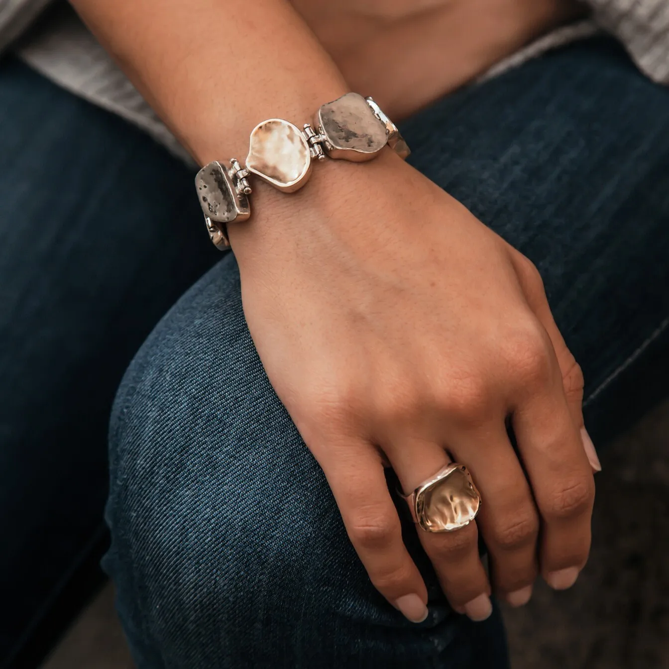 Unique Mixed Metal Bracelet Two Tone Solid 9 karat Yellow Gold And 925 Sterling Silver