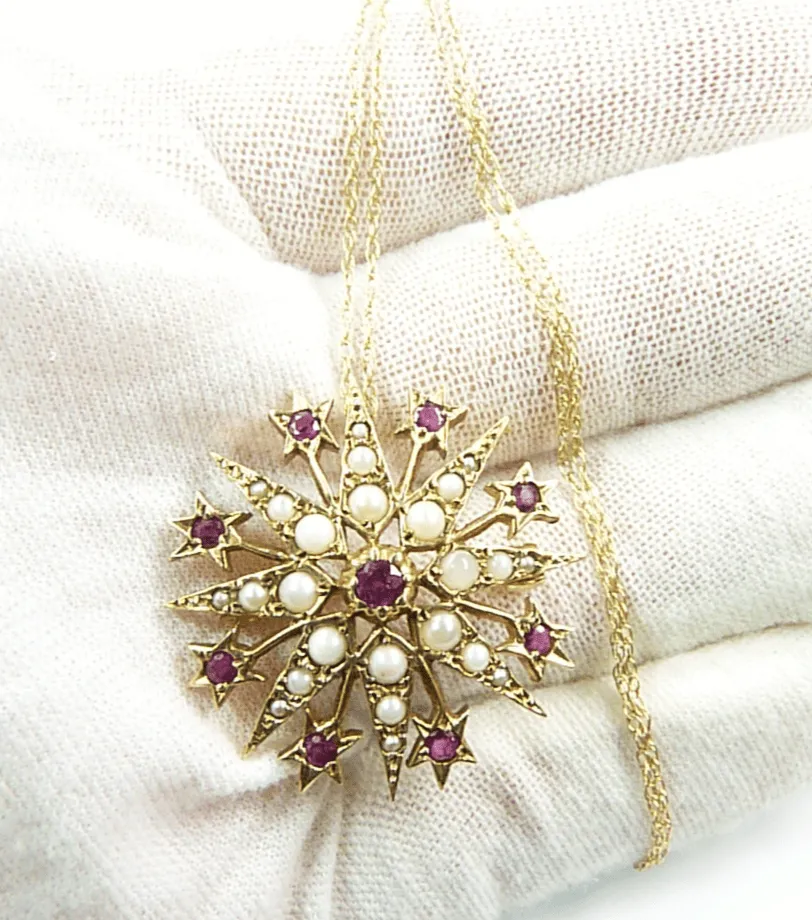 Victorian Hallmarked Gold Celestial Star Pendant With 18 Inch Necklace