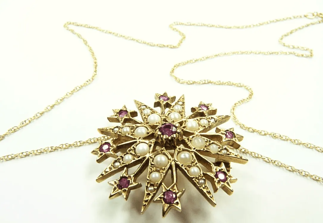 Victorian Hallmarked Gold Celestial Star Pendant With 18 Inch Necklace