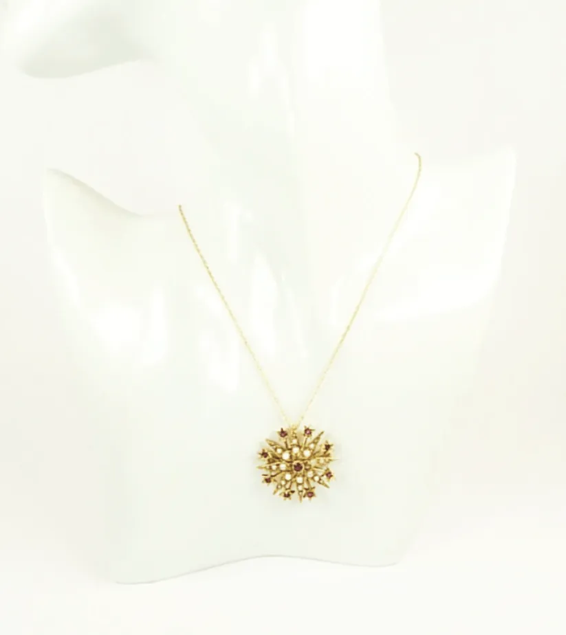 Victorian Hallmarked Gold Celestial Star Pendant With 18 Inch Necklace