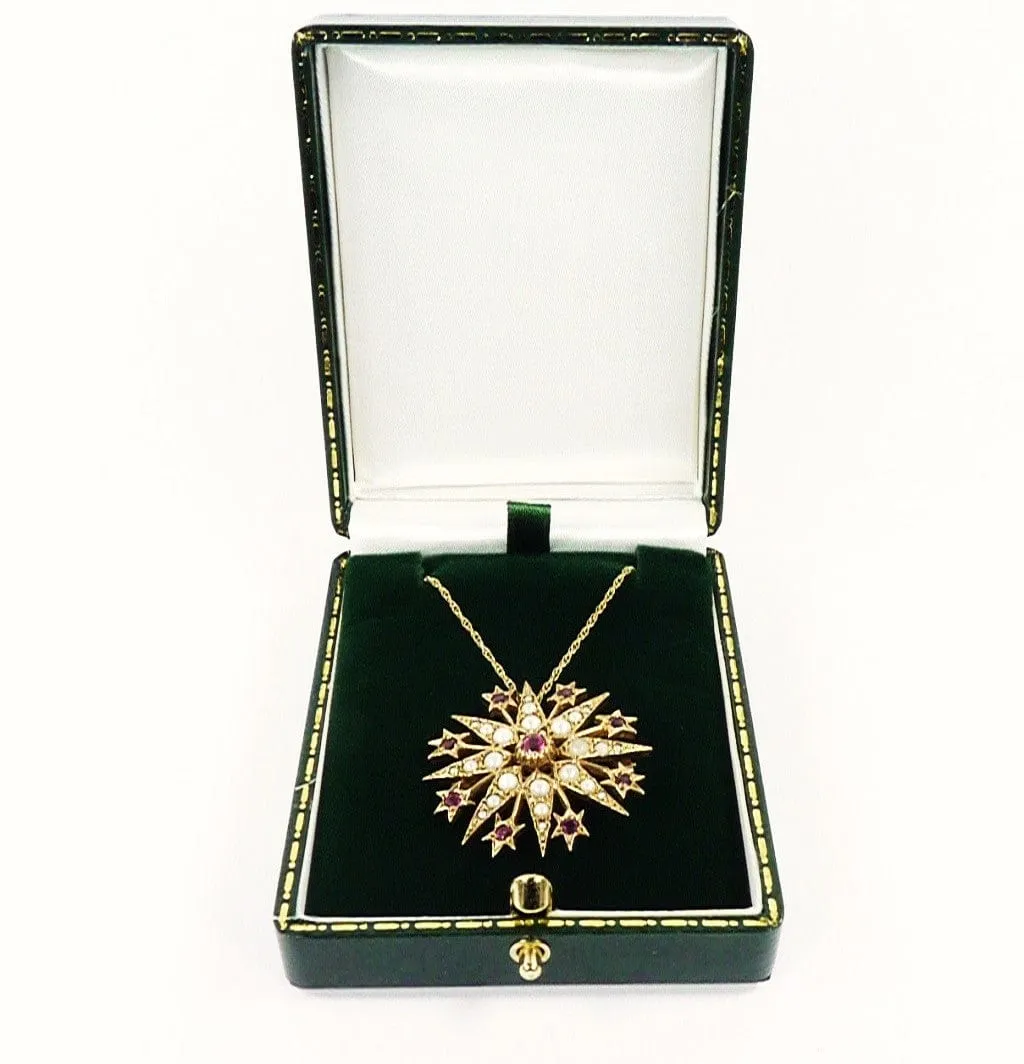 Victorian Hallmarked Gold Celestial Star Pendant With 18 Inch Necklace