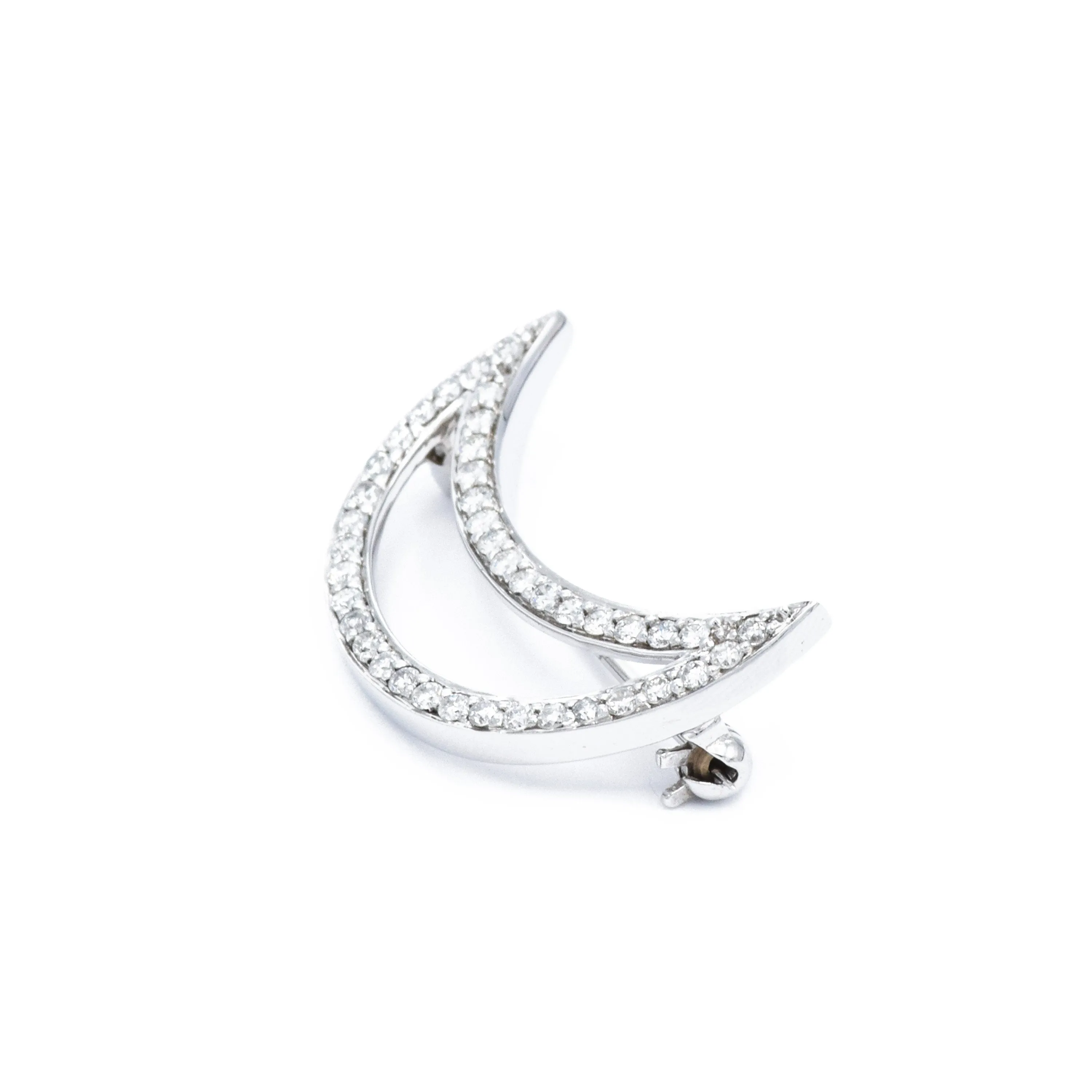 Vintage 14KT White Gold Diamond Moon Pin