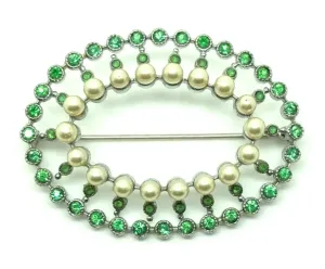 Vintage 1940s Peridot & Pearl Brooch