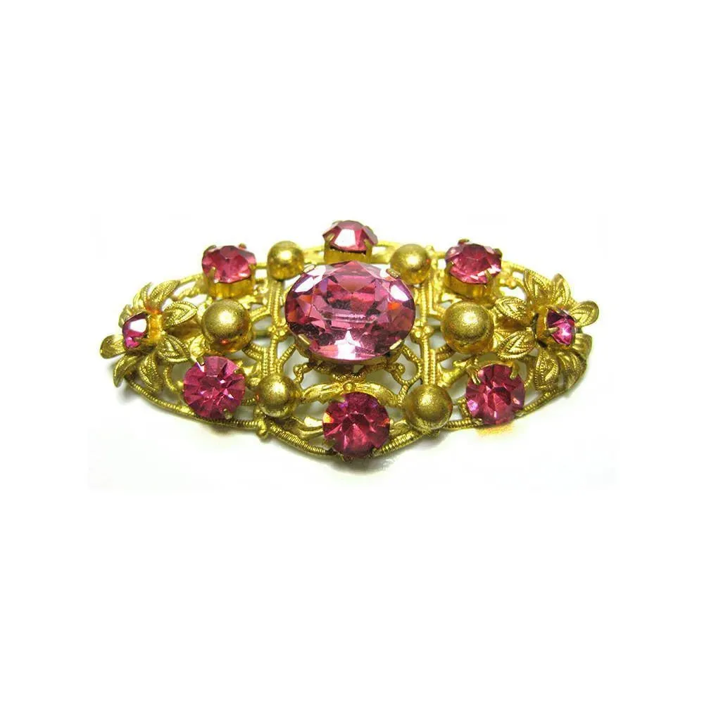 Vintage Art Deco 1930s Bohemian Pink Czech Brooch