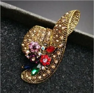 Vintage look gold plated gold stones hat brooch suit coat broach pin collar ao6