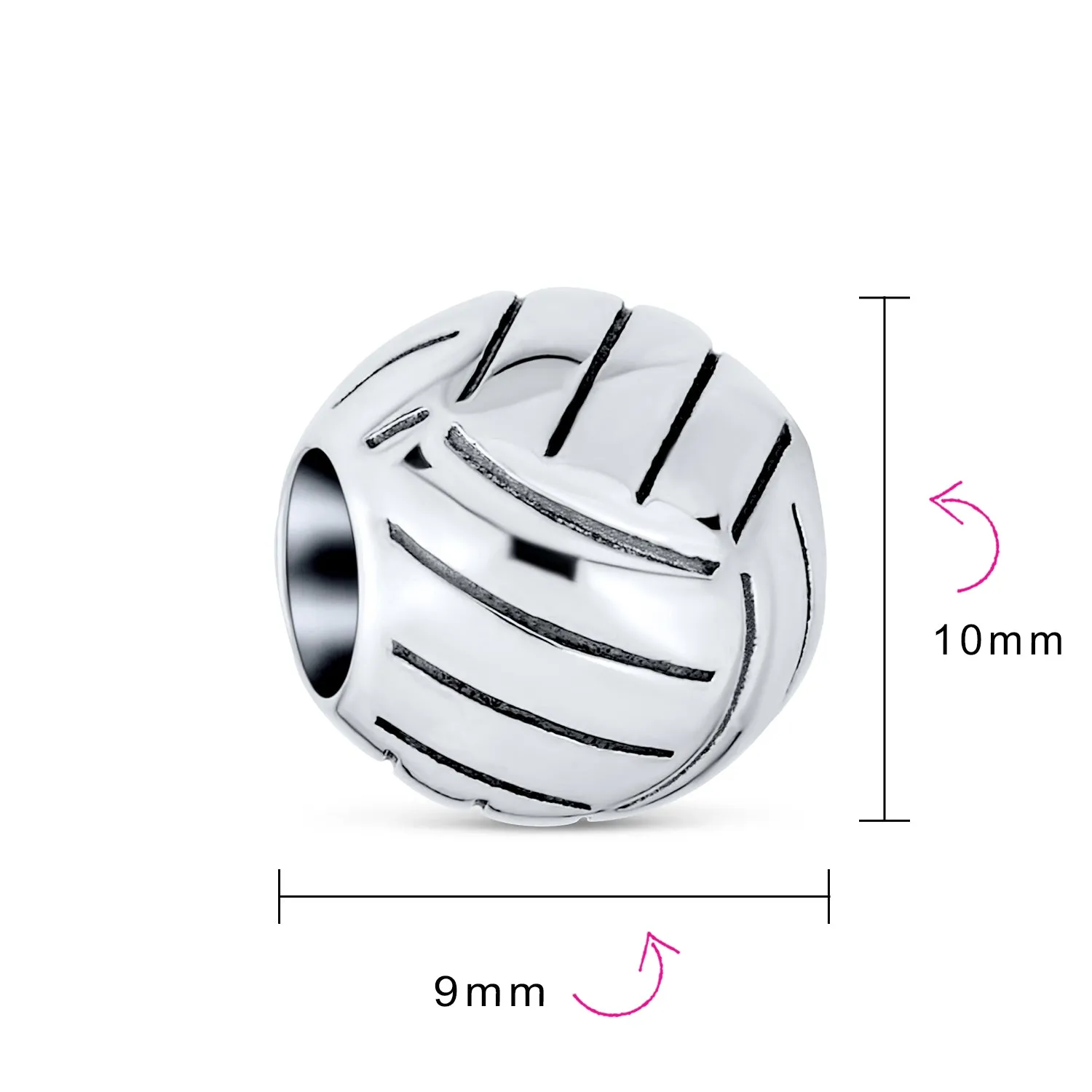 Volleyball Charm Bead Sterling Silver for European Bracelets