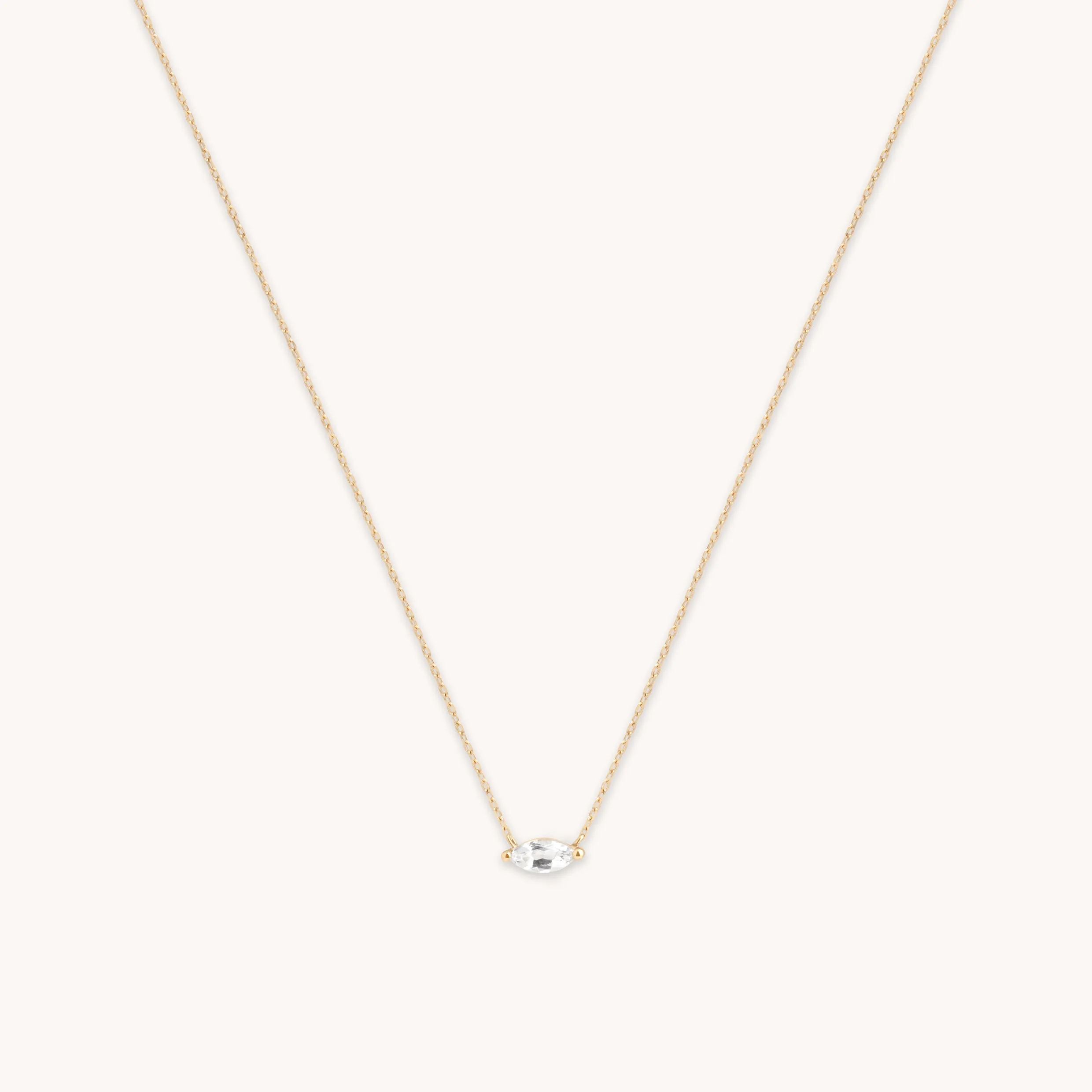 White Topaz Marquise Necklace in Solid Gold