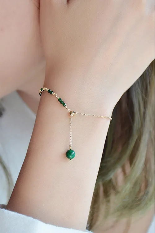 Womens Jade Beaded Bracelets 14K Gold Charm Bracelets for Women