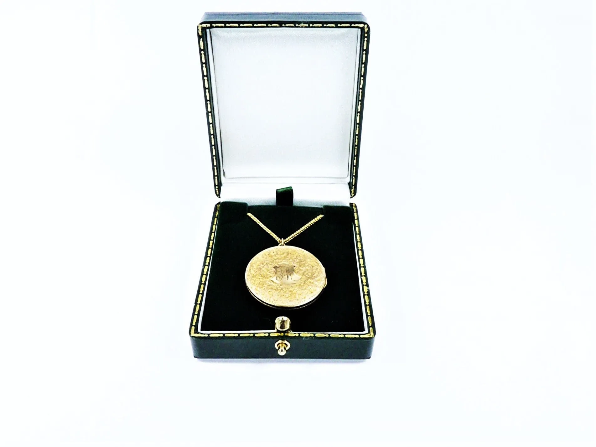 WWI Era Solid Gold Locket Initials F W / T W / J W With 9ct Necklace