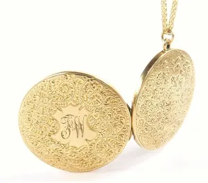 WWI Era Solid Gold Locket Initials F W / T W / J W With 9ct Necklace