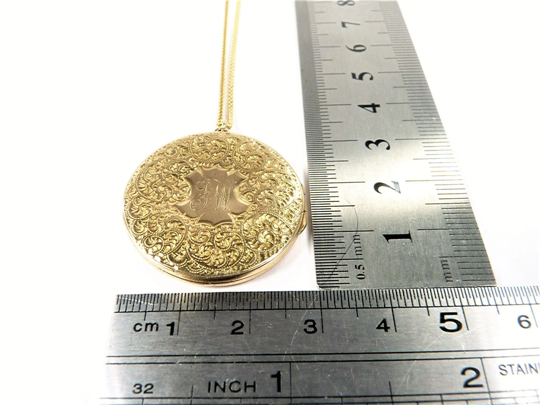 WWI Era Solid Gold Locket Initials F W / T W / J W With 9ct Necklace