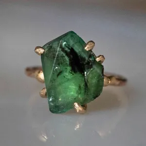 Zambian Emerald Medium Stone Ring on a Yellow Gold Band